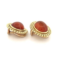 Helen Woodhull 18K Yellow Gold Oval Faceted Cabochon Citrine Earrings