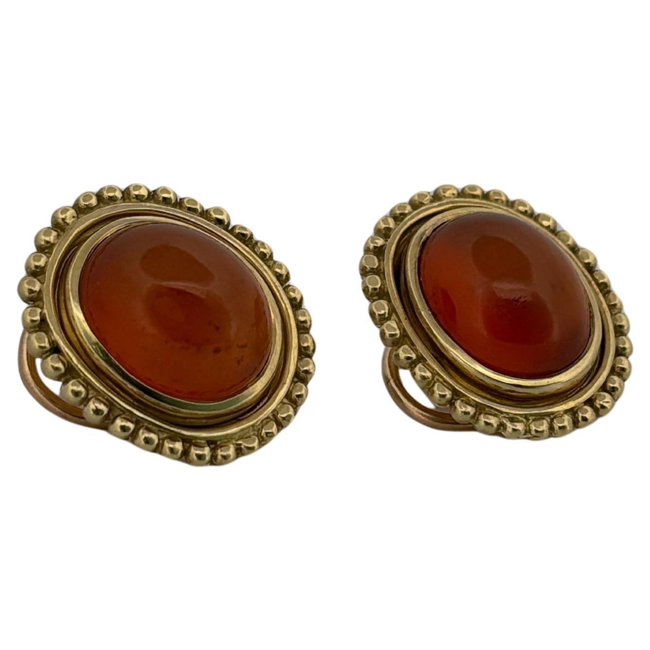 Modern Helen Woodhull 18K Yellow Gold Oval Faceted Cabochon Citrine Earrings For Sale