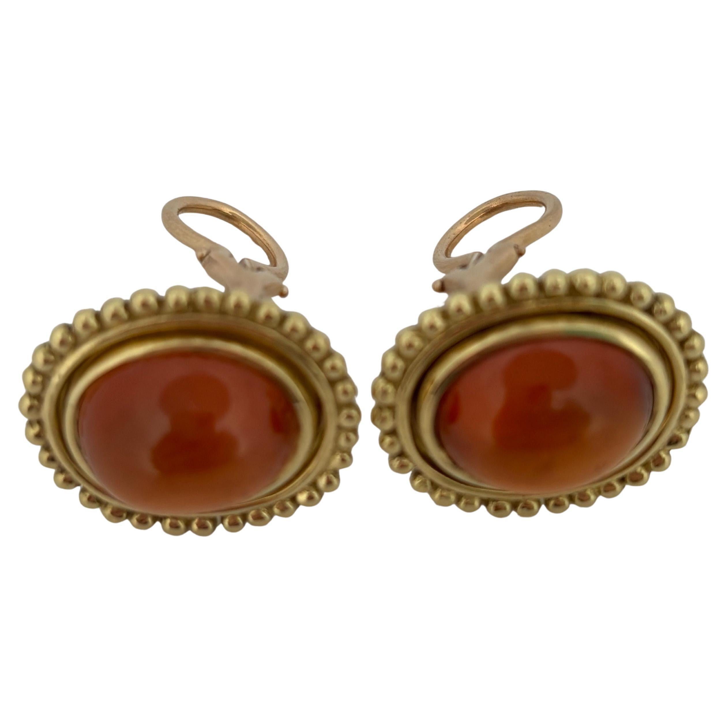 Oval Cut Helen Woodhull 18K Yellow Gold Oval Faceted Cabochon Citrine Earrings For Sale