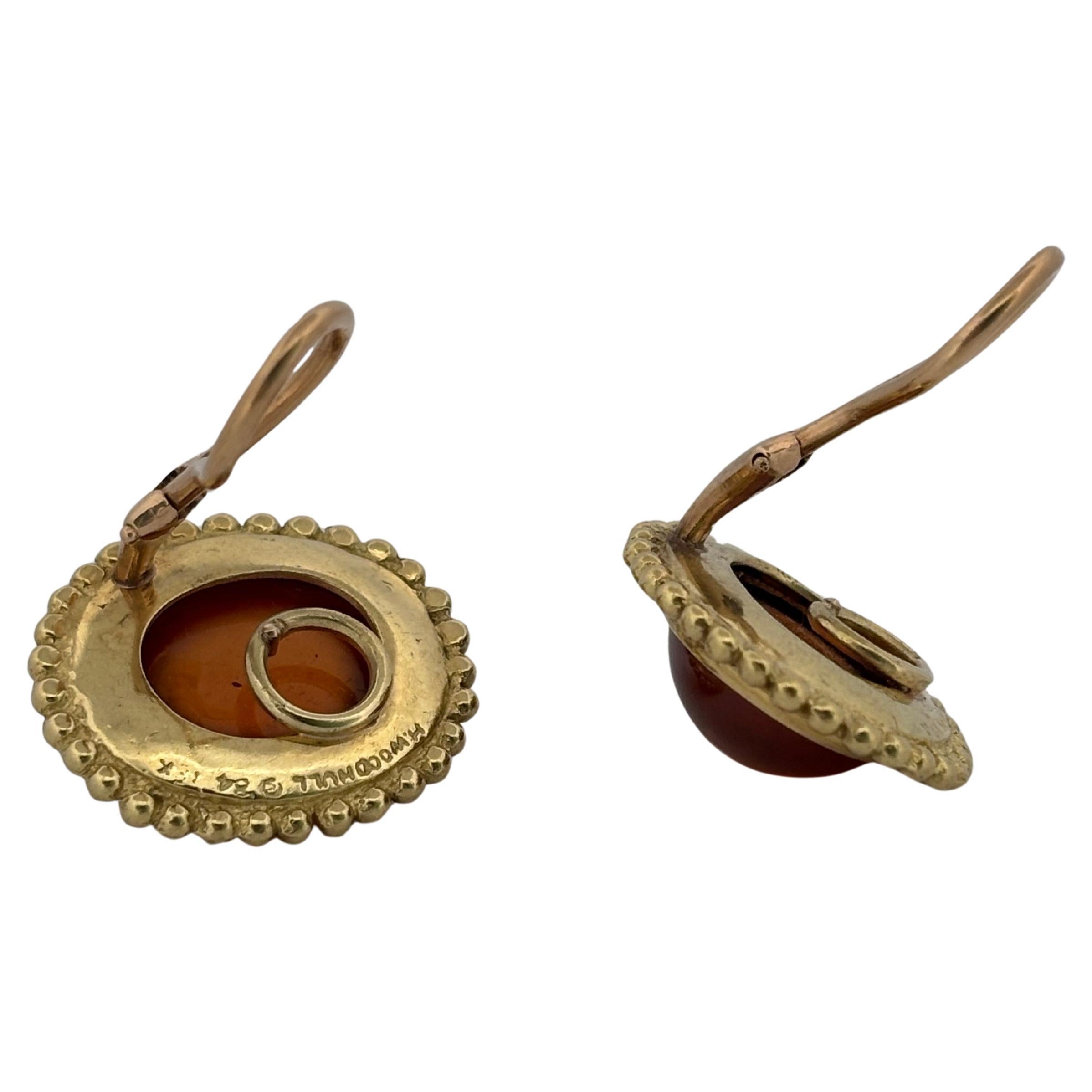 Helen Woodhull 18K Yellow Gold Oval Faceted Cabochon Citrine Earrings In Good Condition For Sale In Sewickley, PA