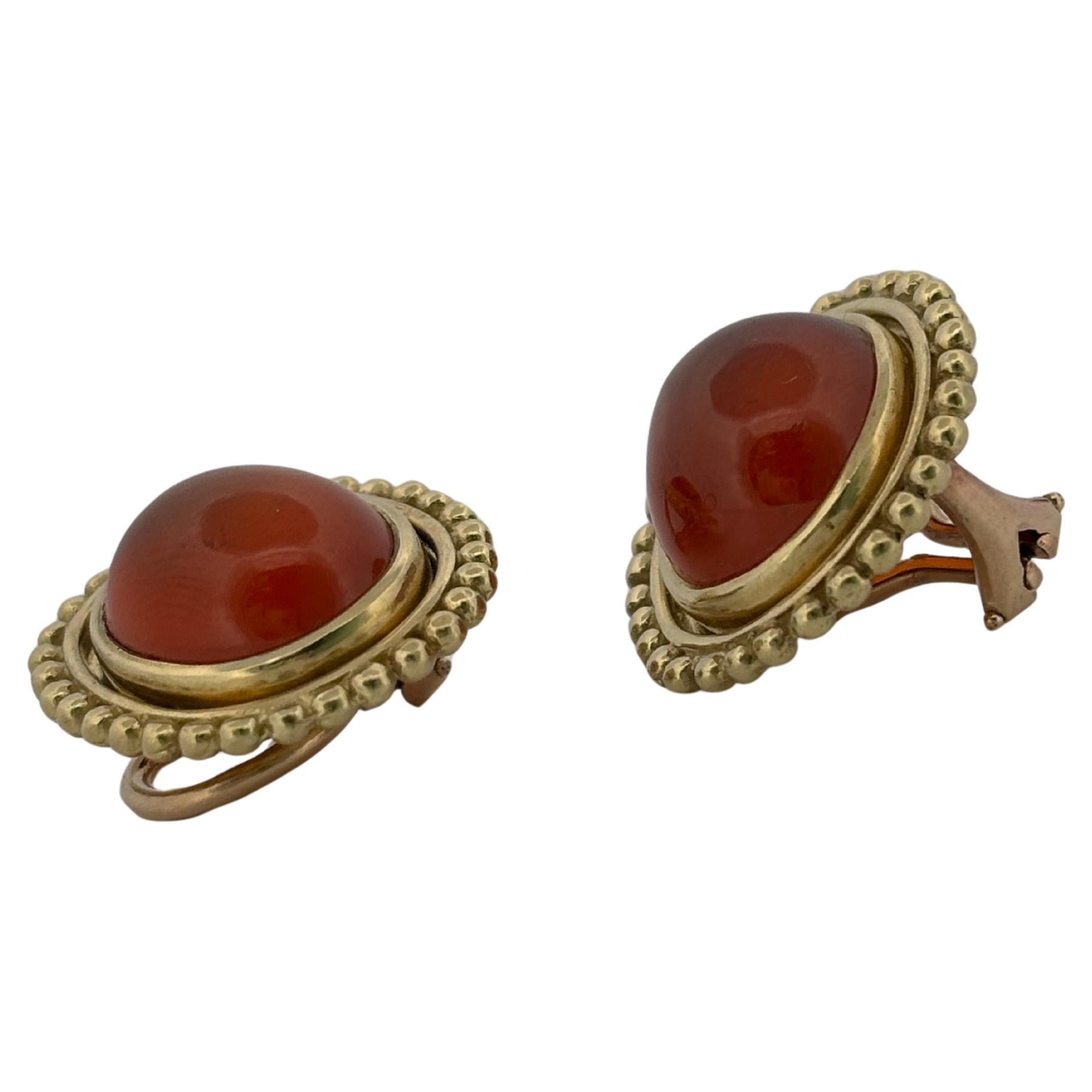 Women's or Men's Helen Woodhull 18K Yellow Gold Oval Faceted Cabochon Citrine Earrings For Sale