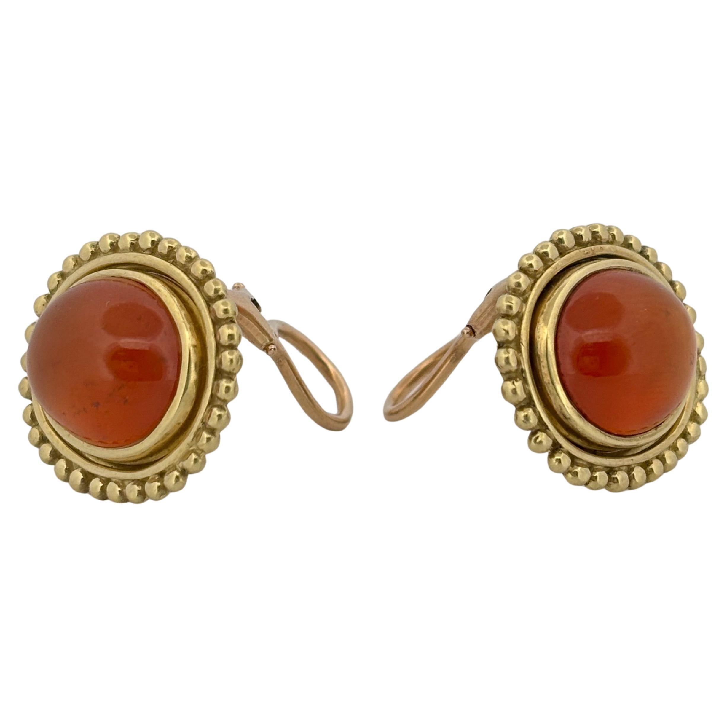 Helen Woodhull 18K Yellow Gold Oval Faceted Cabochon Citrine Earrings For Sale 1