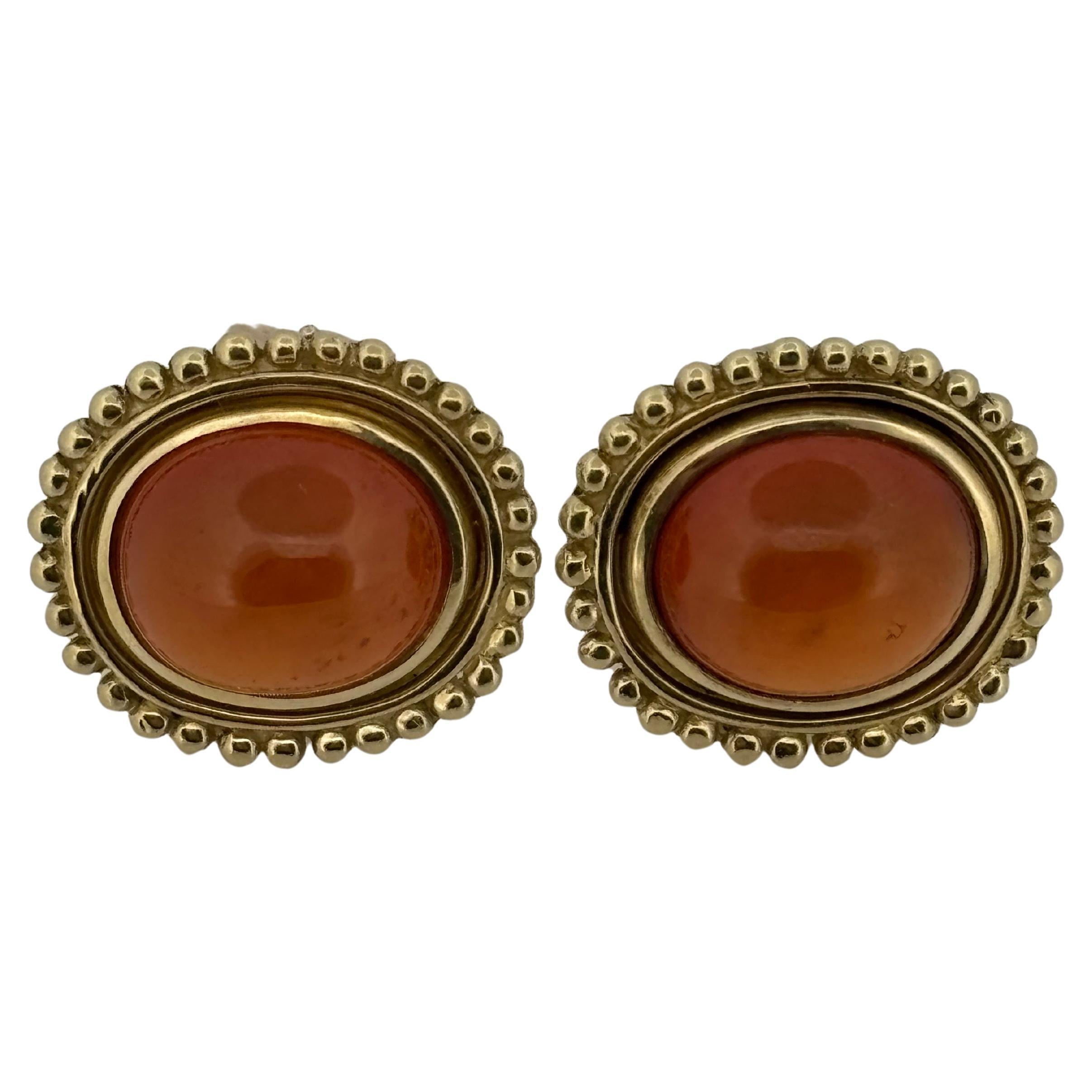 Helen Woodhull 18K Yellow Gold Oval Faceted Cabochon Citrine Earrings For Sale