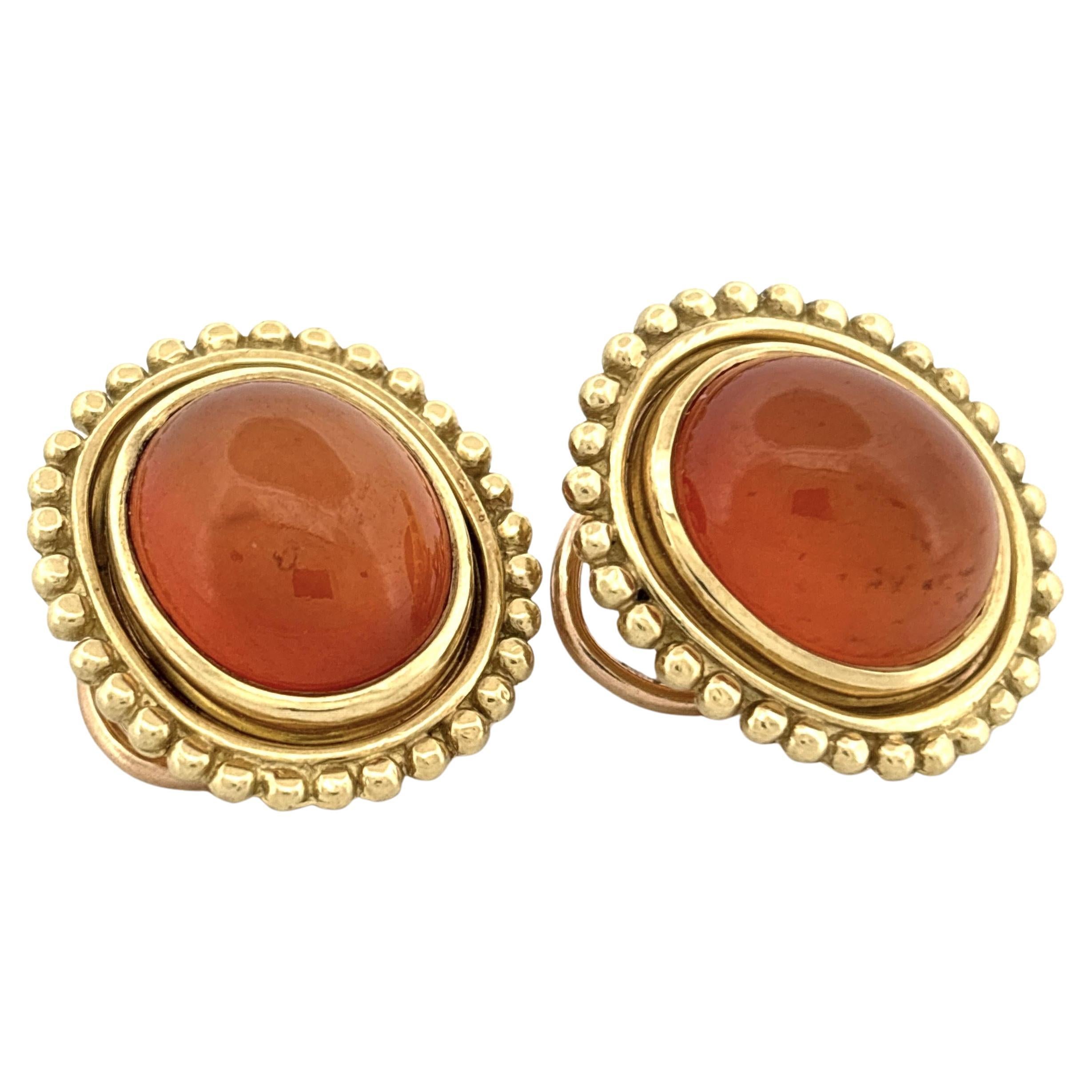 Helen Woodhull 18K Yellow Gold Oval Faceted Cabochon Citrine Earrings