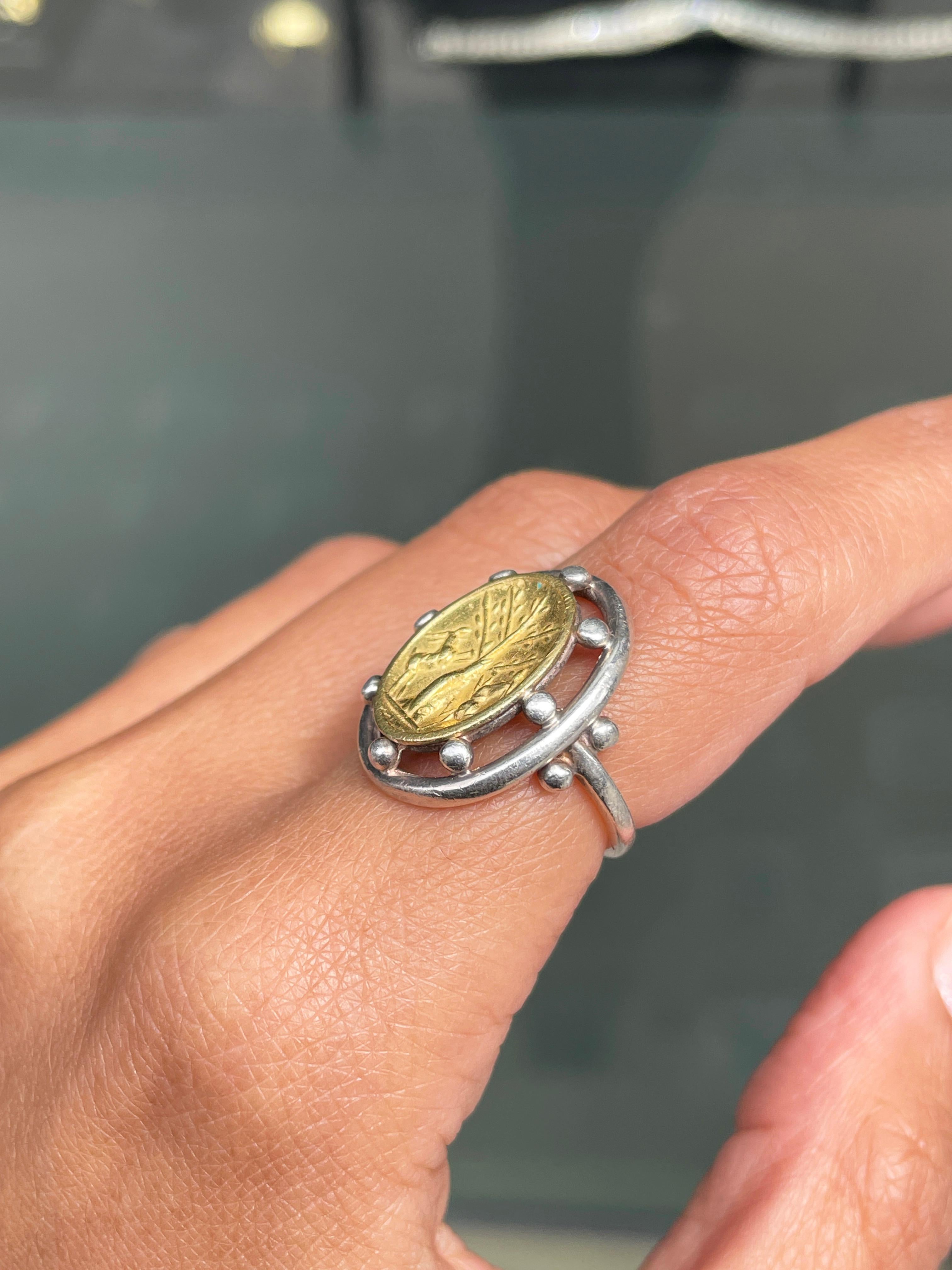 Helen Woodhull 22 Karat Gelbgold und Sterlingsilber Intaglio-Ring für Damen oder Herren