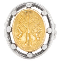 Retro Helen Woodhull 22 Carat Yellow Gold and Sterling Silver Intaglio Ring