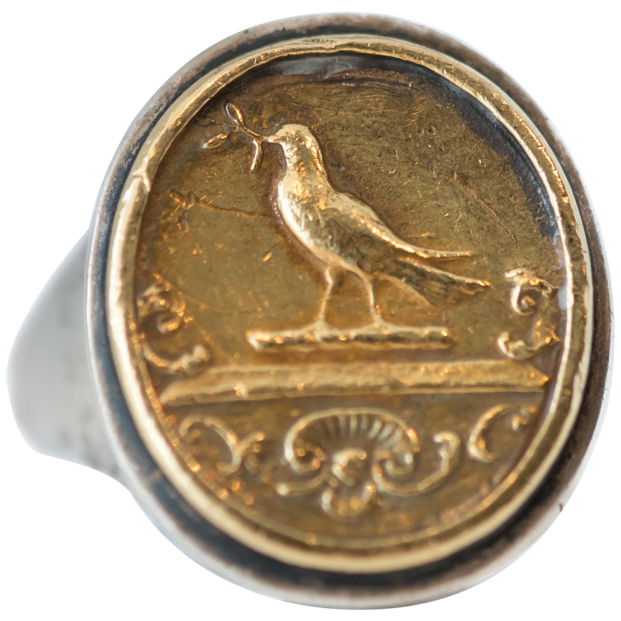 Helen Woodhull Intaglio Ring in 22 Karat Yellow Gold and Sterling Silver