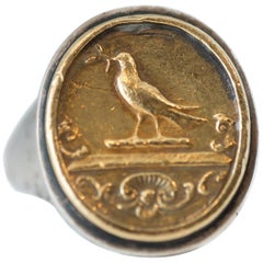 Retro Helen Woodhull Intaglio Ring in 22 Karat Yellow Gold and Sterling Silver