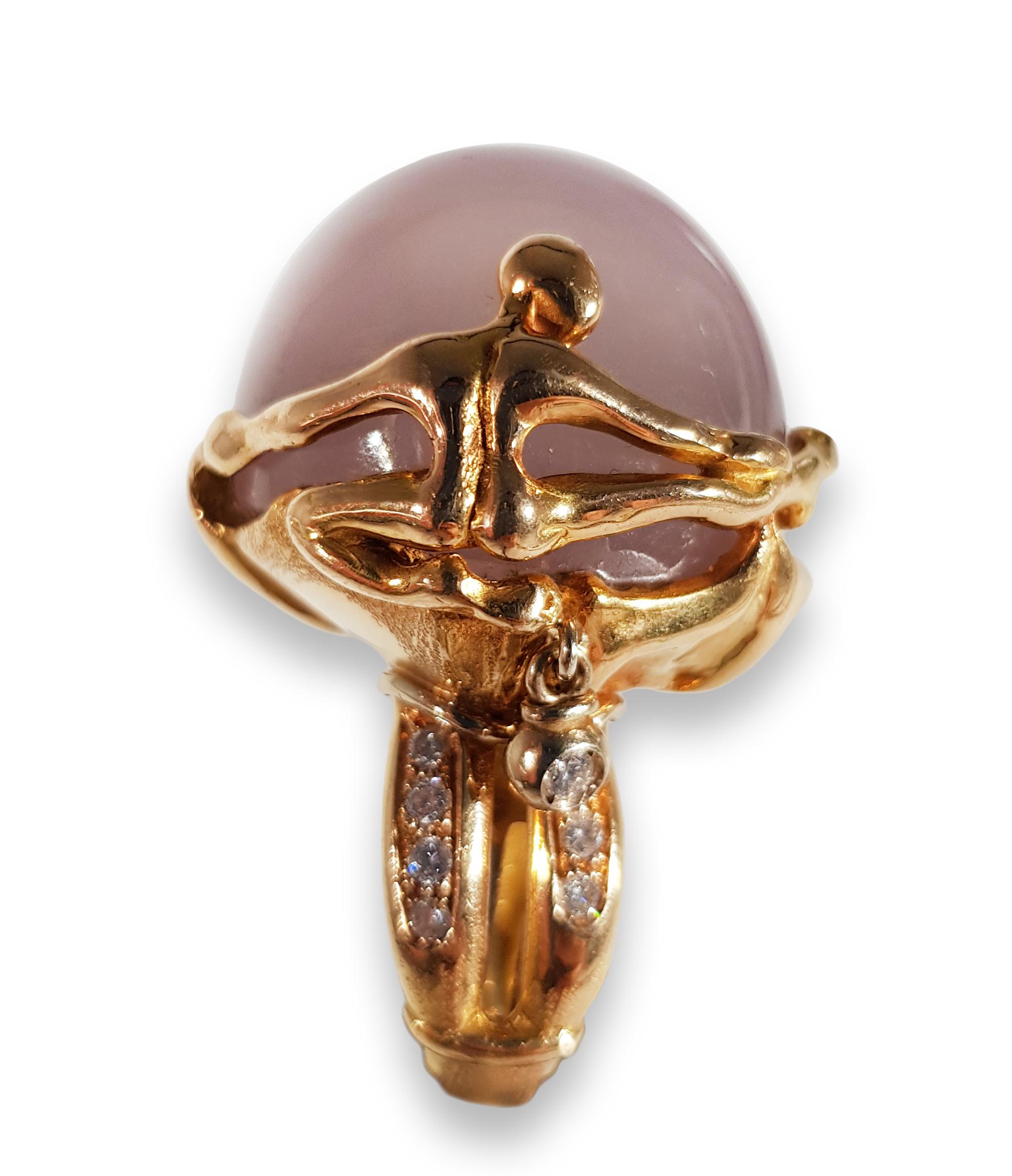 Helen Yarmak 18 Karat Golden Ring with Diamonds and Pink Quartz In New Condition For Sale In New York, NY