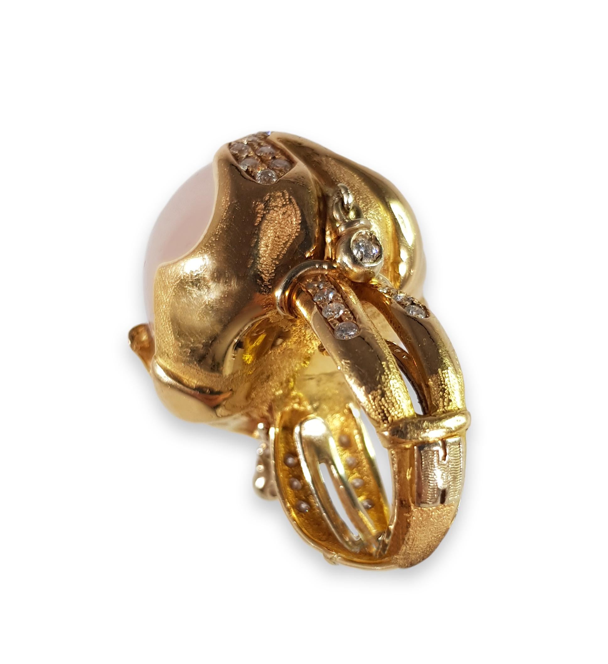 Women's or Men's Helen Yarmak 18 Karat Golden Ring with Diamonds and Pink Quartz For Sale