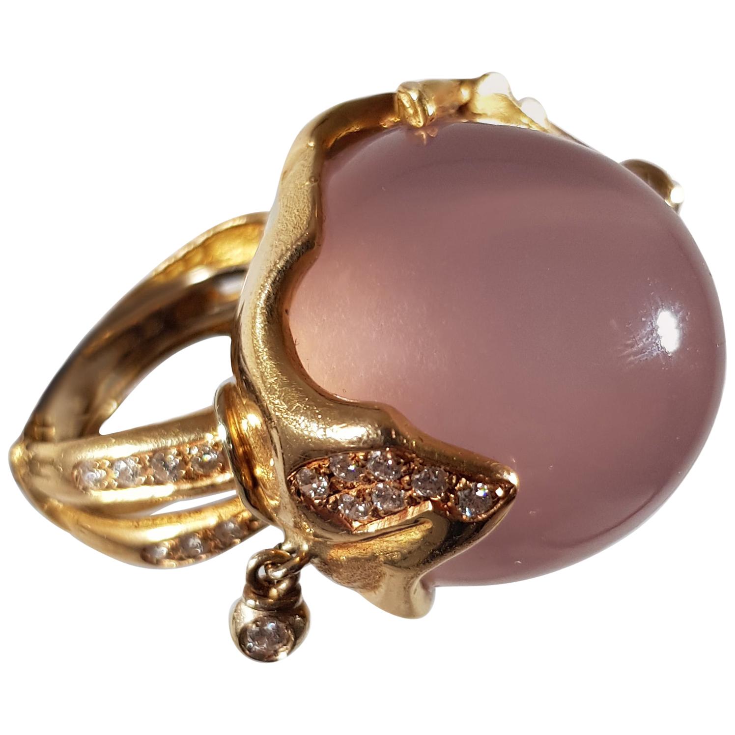 Helen Yarmak 18 Karat Golden Ring with Diamonds and Pink Quartz For Sale