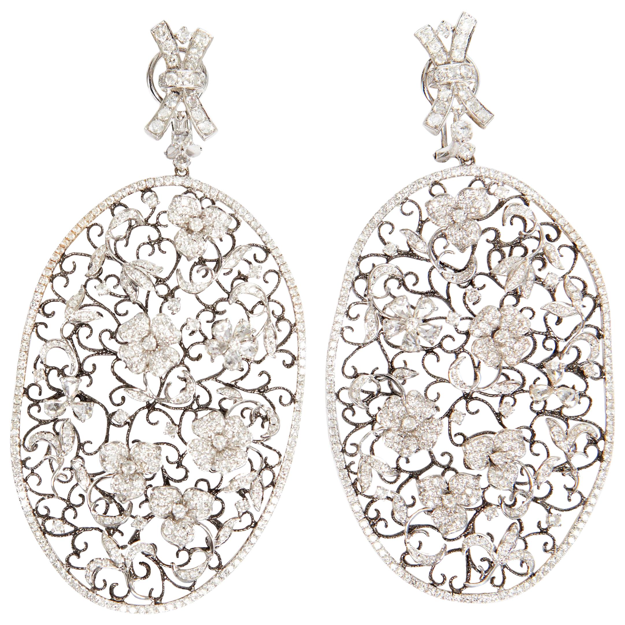Helen Yarmak 18 Karat White Gold and Diamond Filigree Earrings For Sale