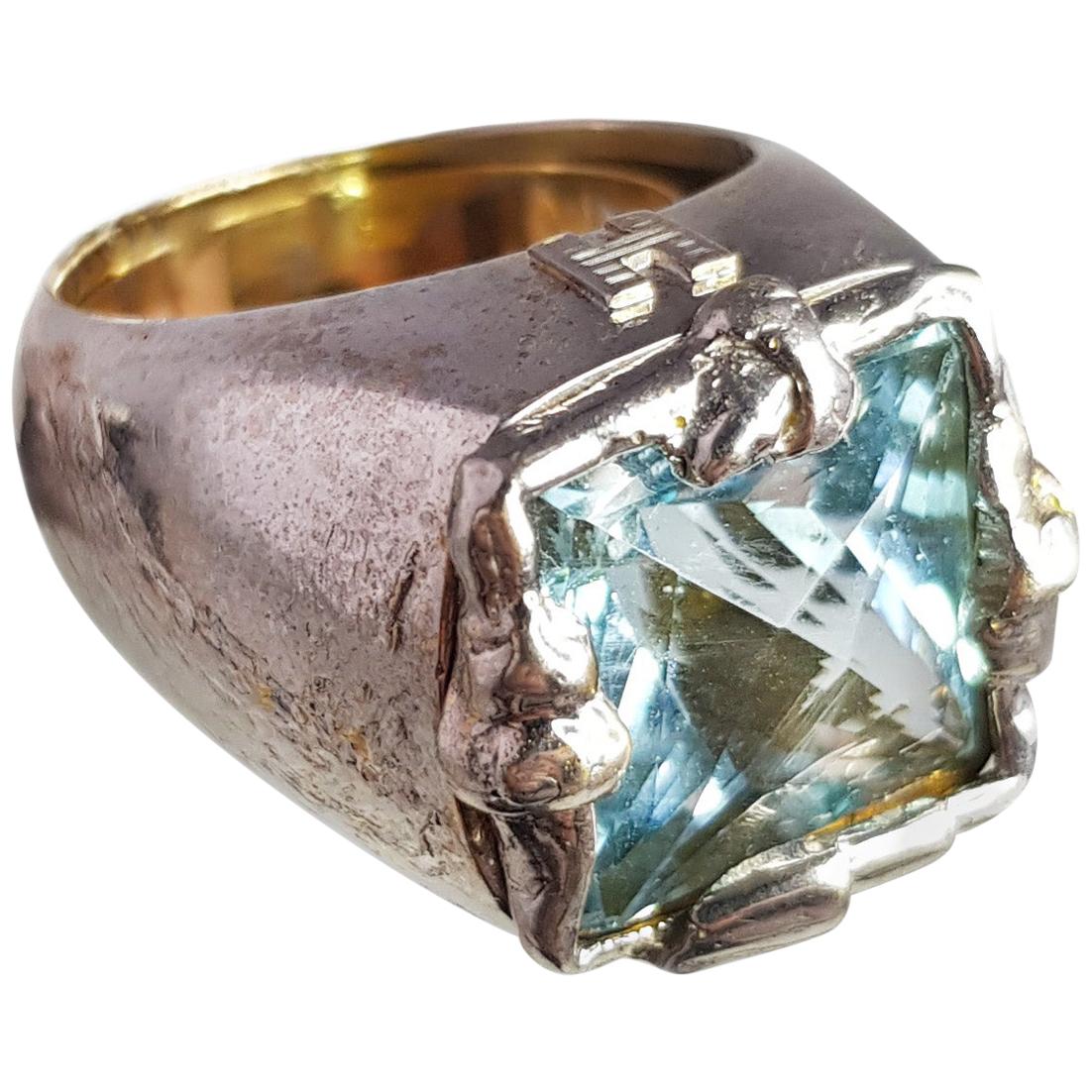 Helen Yarmak 18 Karat Gold And Silver Ring With Blue Sapphire For Sale