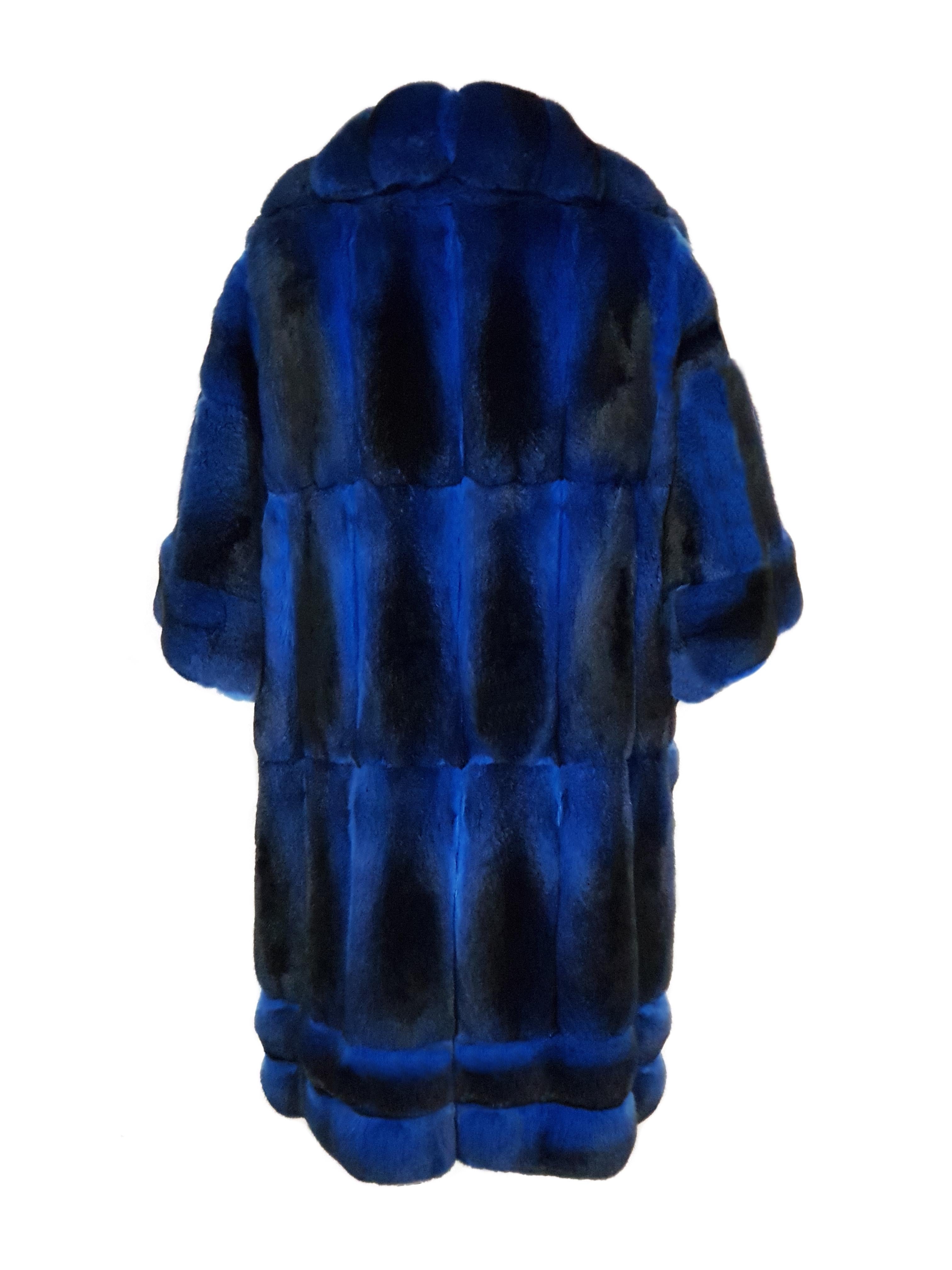 Dyed Navy-Blue Chinchilla Coat with 3/4 sleeves. Helen Yarmak exclusive 100% silk lining. 