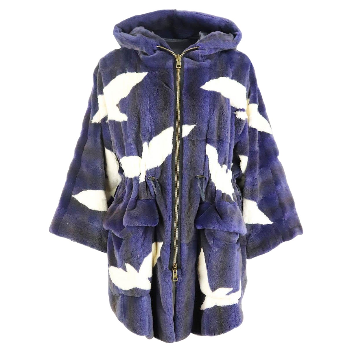 Helen Yarmak Hooded Printed Fur Coat Large