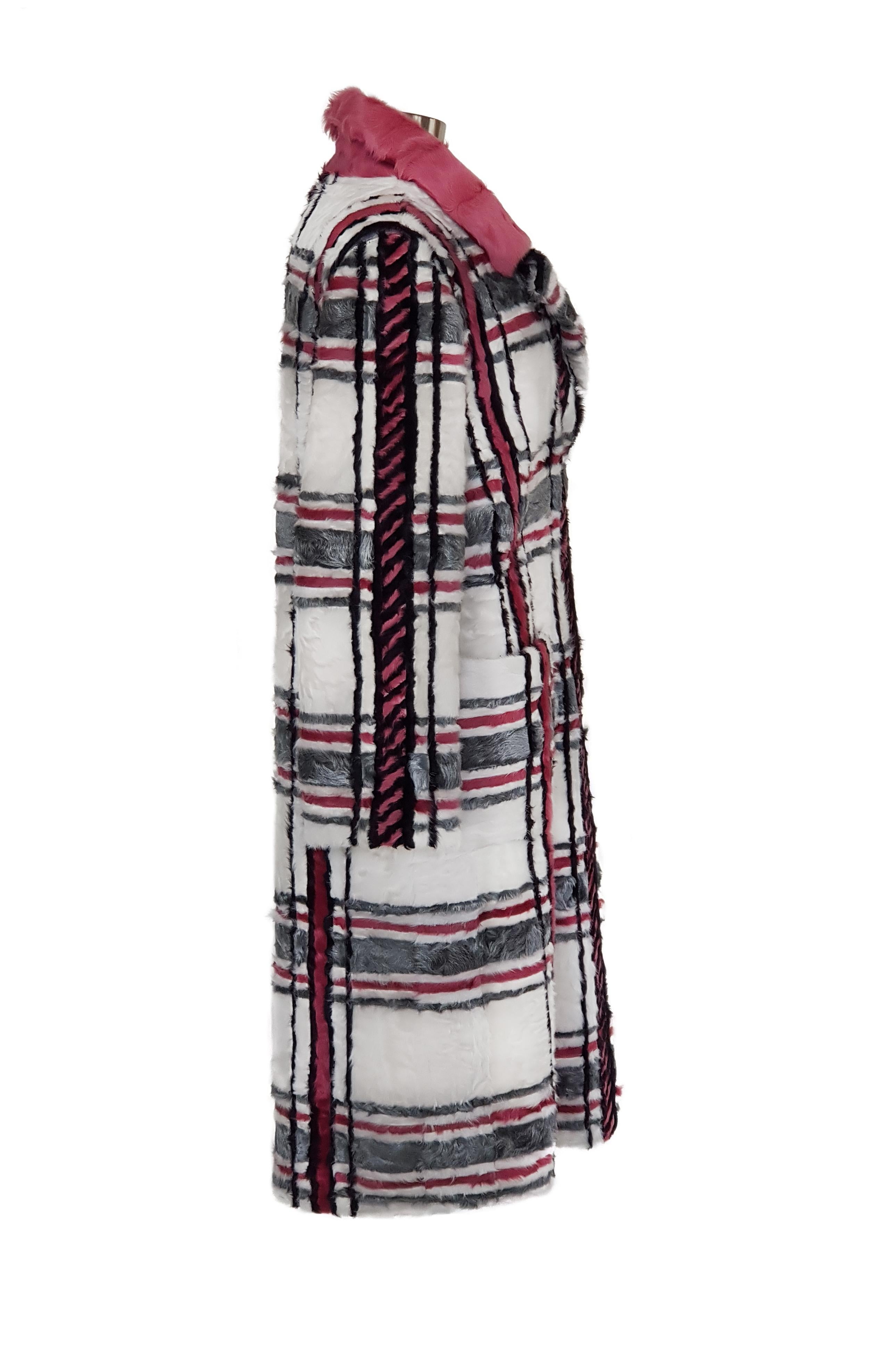 Lamb Coat with Notched Collar and madras pattern by Helen Yarmak. Snap closure. 