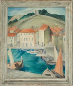 Modernist French Harbor Scene by Woman Artist Helen Young
