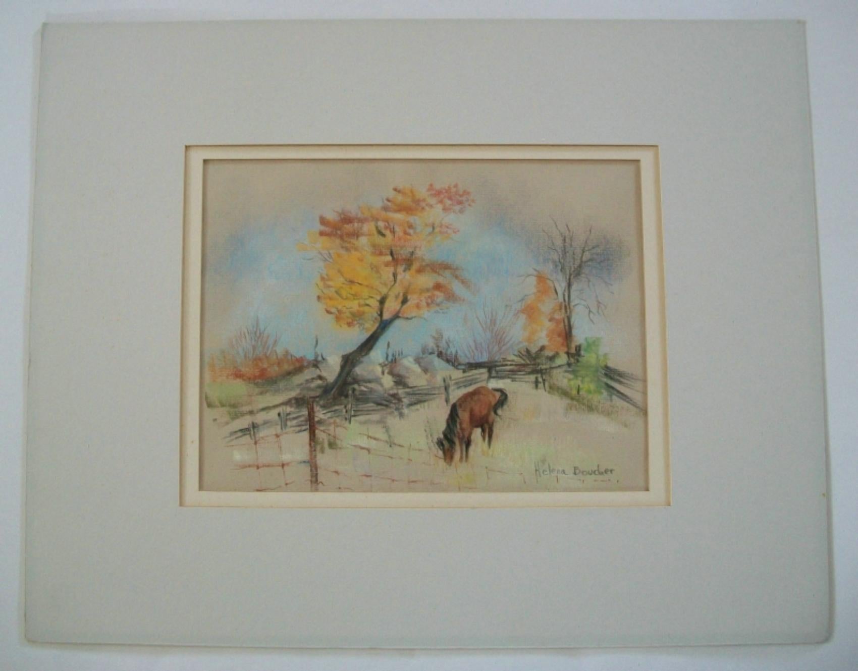 Romantic Helena Boucher - Canadian School Pastel Landscape with Horse - Mid 20th Century For Sale