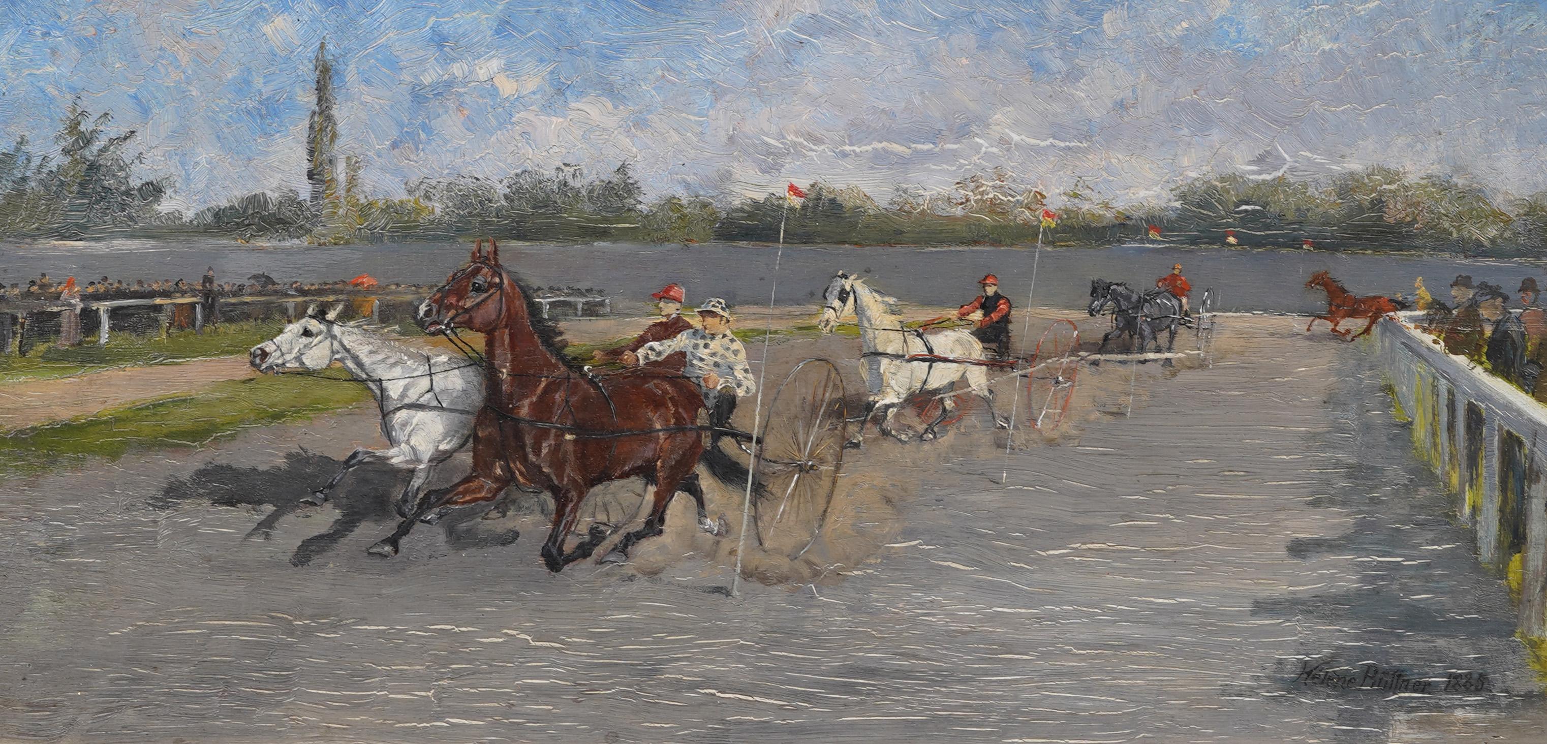 Antique Hungarian Sporting Art Equestrian Horse Race Signed Framed Oil Painting For Sale 2