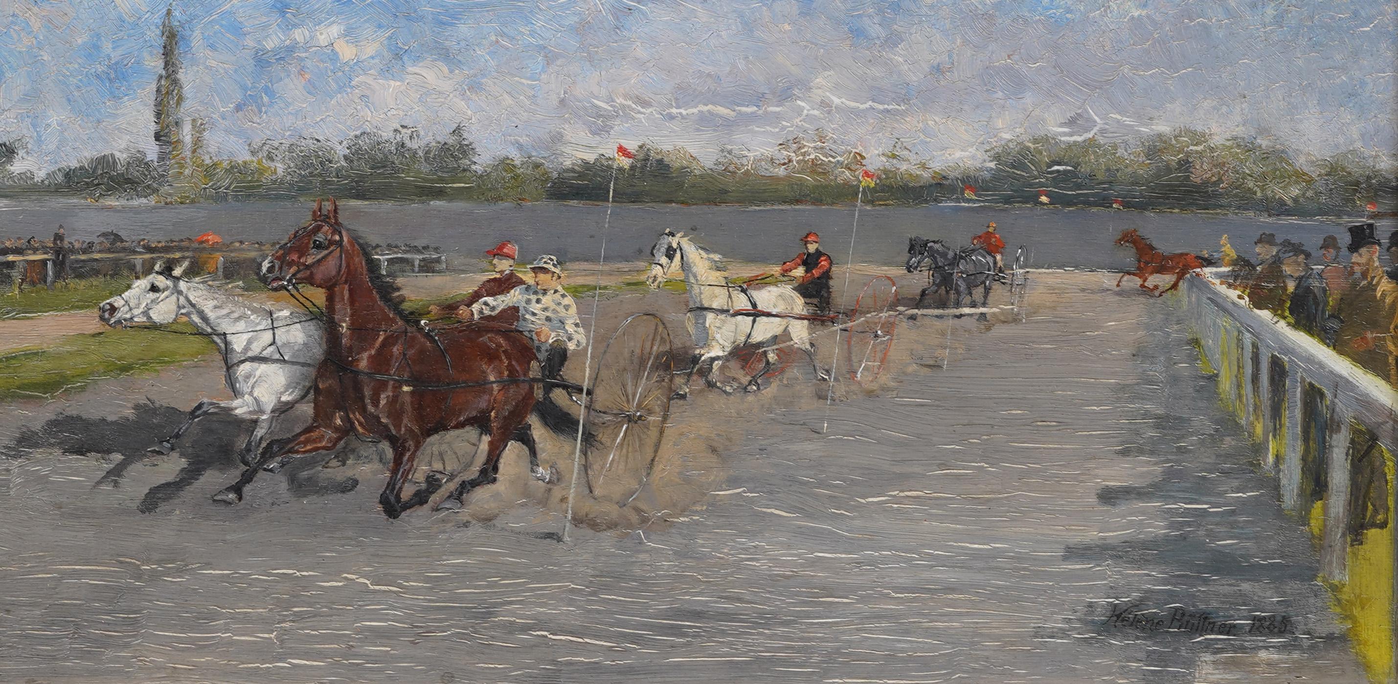 Antique Hungarian Sporting Art Equestrian Horse Race Signed Framed Oil Painting For Sale 3