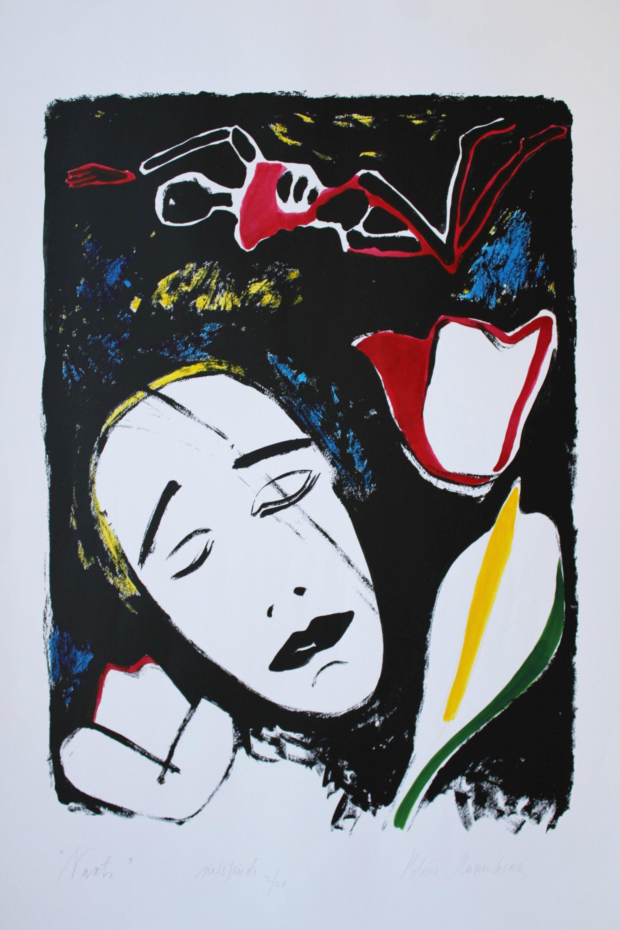 Night  93x62 cm, screen print - Abstract Painting by Helena Heinrihsone 
