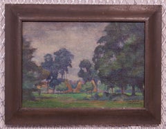 Łańcuchów Village - Mid 20th Century Oil Landscape by Helena Krajewska - Poland