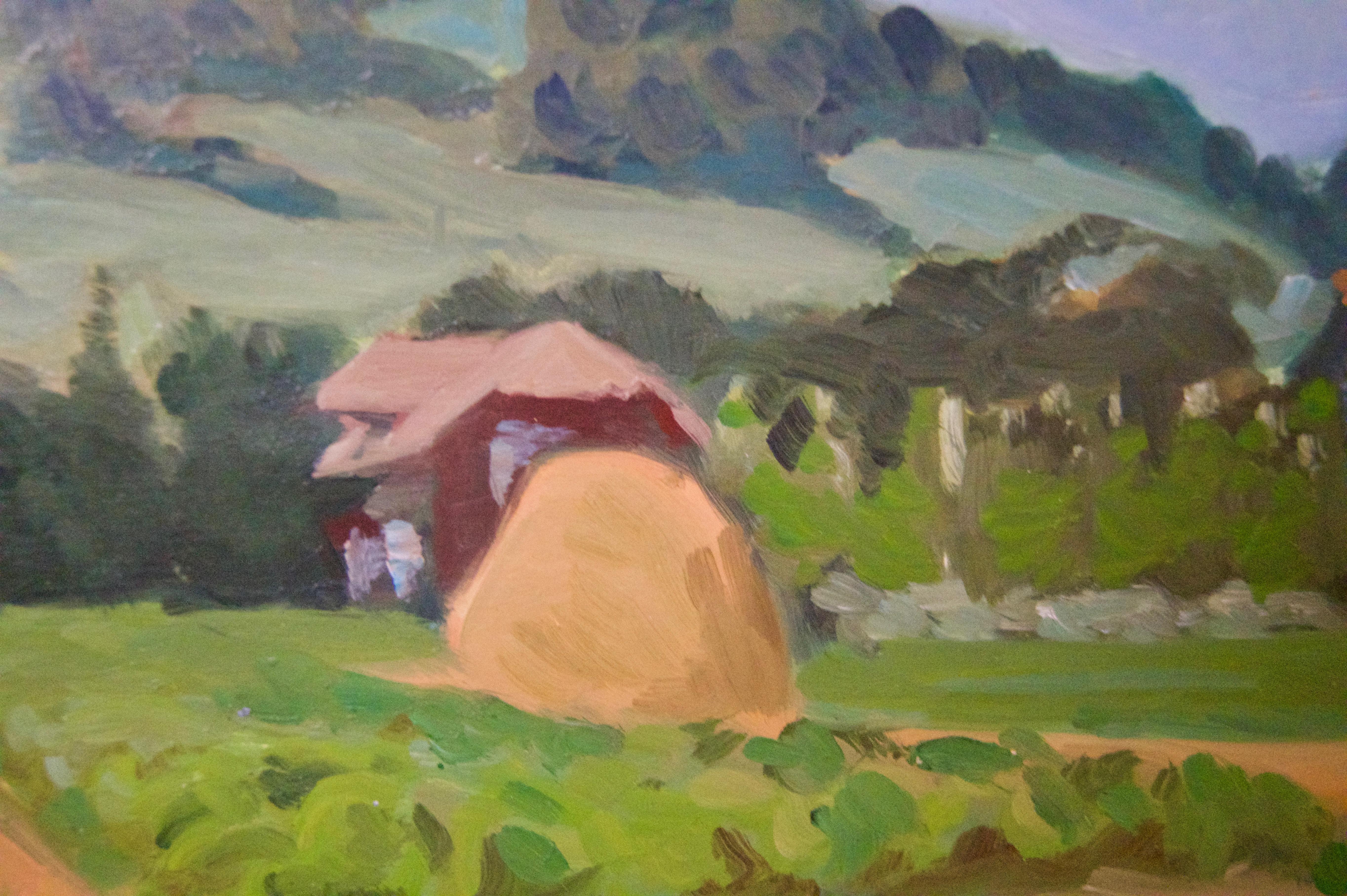 Pogorze Foothills - Mid 20th Century Oil Painting by Helena Krajewska - Poland - Brown Landscape Painting by Helena Malarewicz-Krajewska