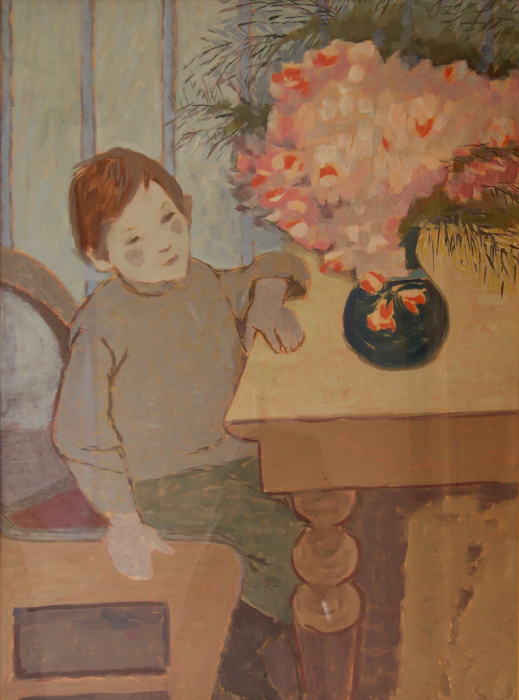 Helena Malarewicz-Krajewska Figurative Painting - Polish Boy - Impressionist Mid 20th Century Oil Painting by Helena Krajewska