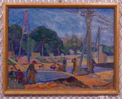 Polish Building - Mid 20th Century Oil Painting by Helena Krajewska - Poland