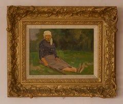Polish Woman - Impressionist Mid 20th Century Oil Painting by Helena Krajewska