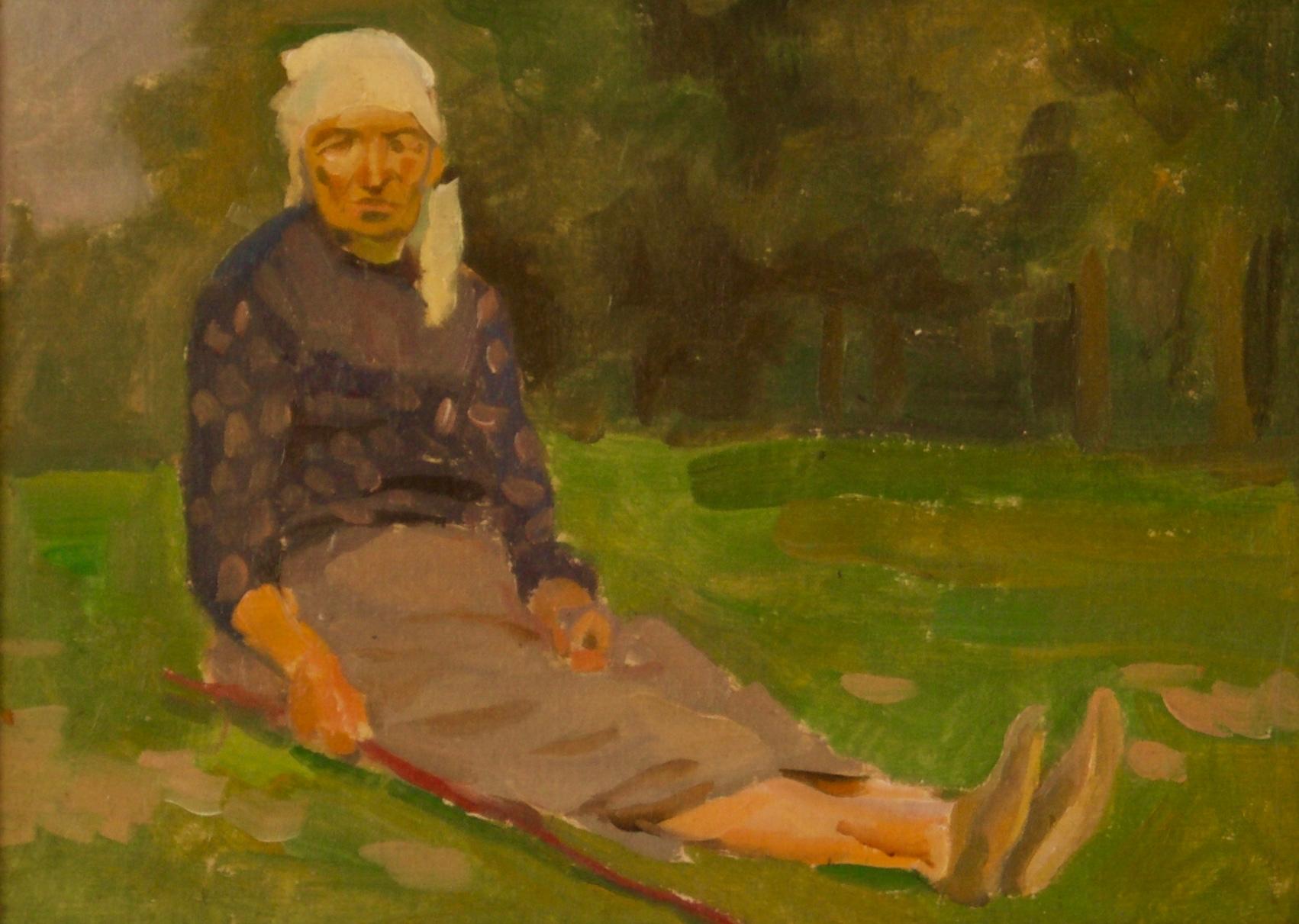 Mujer polaca - Pintura al óleo impresionista de mediados del siglo XX por Helena Krajewska