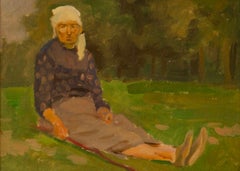 Femme polonaise - Peinture à l'huile impressionniste du milieu du 20e siècle par Helena Krajewska