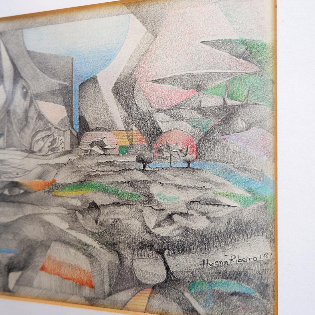 Helena Ribeiro Zeichnung auf Papier 1987 - datiert und signiert unten rechts im Zustand „Gut“ im Angebot in Linkebeek, BE