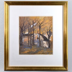 Early 20th Century Post Impressionism Autumn Landscape Mixed Media Signed Framed