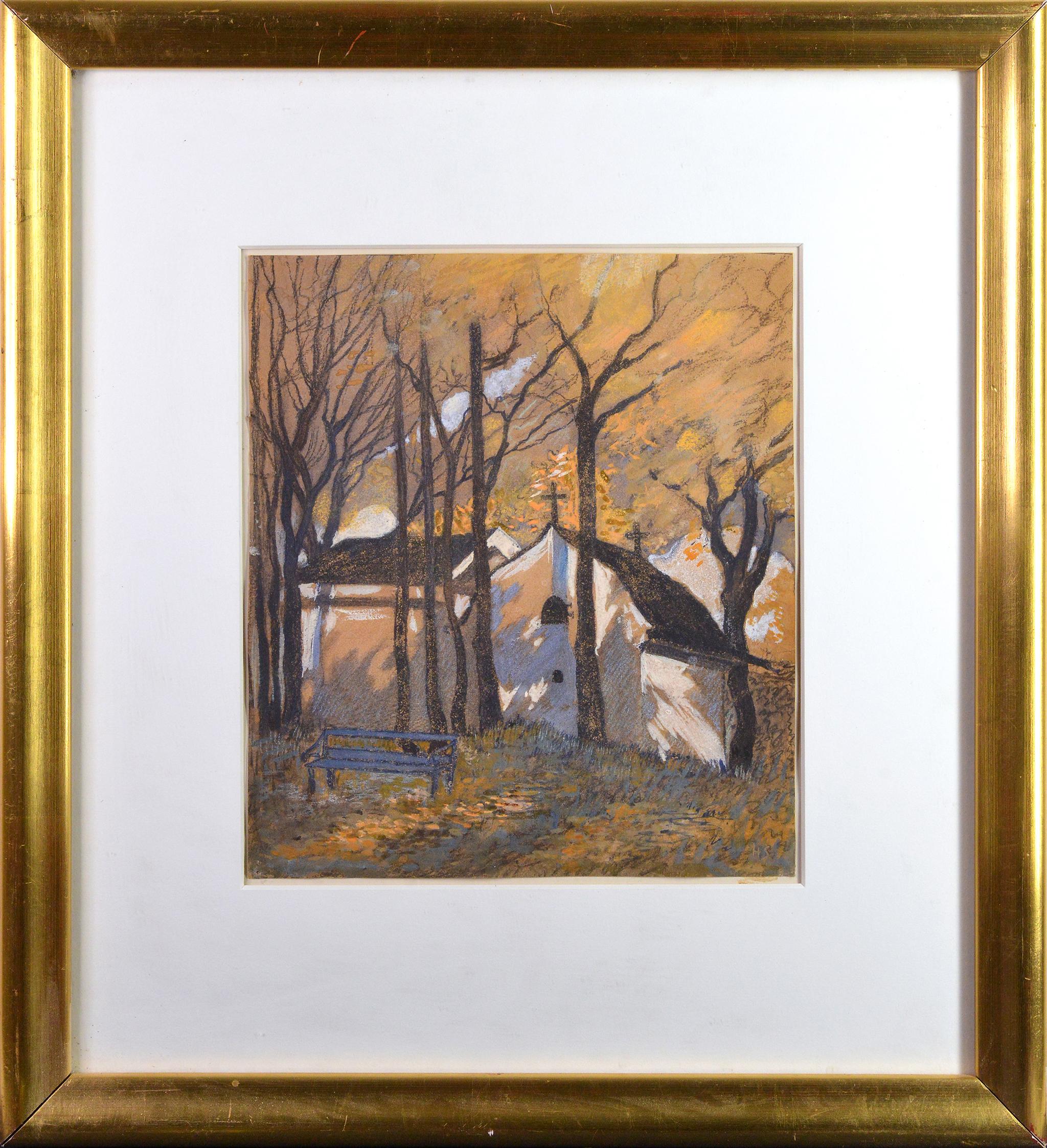 Helena Sofia Schjerfbeck Landscape Painting - Early 20th Century Post Impressionism Autumn Landscape Mixed Media Signed Framed