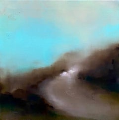 Original Blue and Brown Abstract Landscape Painting CLIMB UP THE HILL