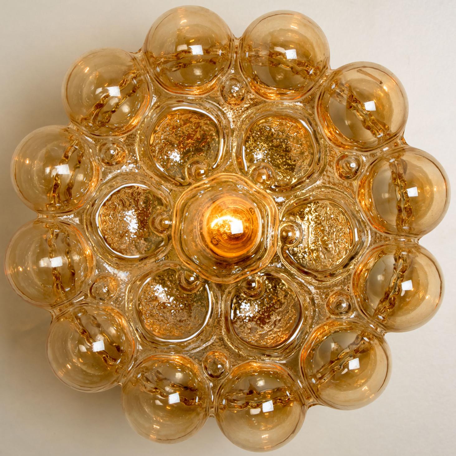 Brass Helena Tynell Amber Bubble Flush Mounts or Wall Sconces, 1960s For Sale