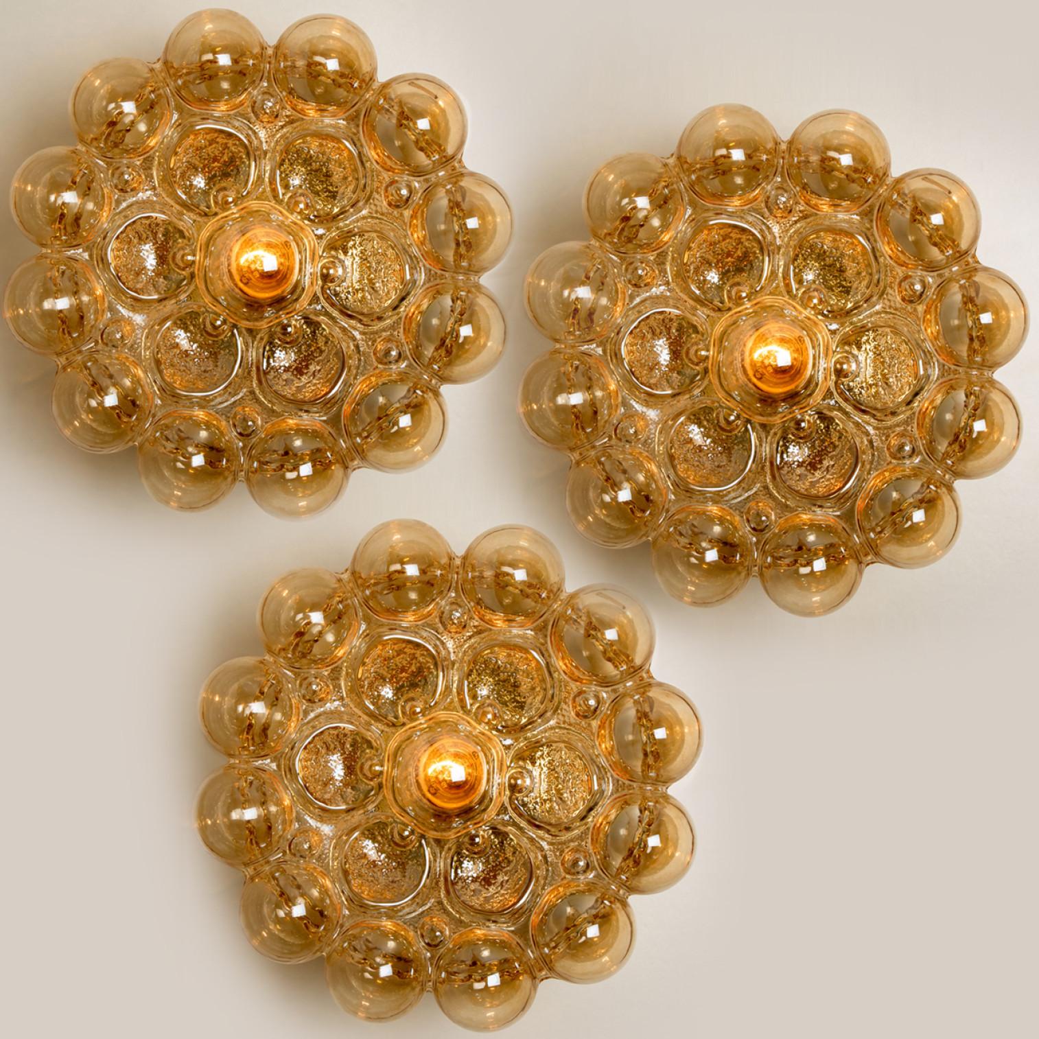 Helena Tynell Amber Bubble Flush Mounts or Wall Sconces, 1960s For Sale 1