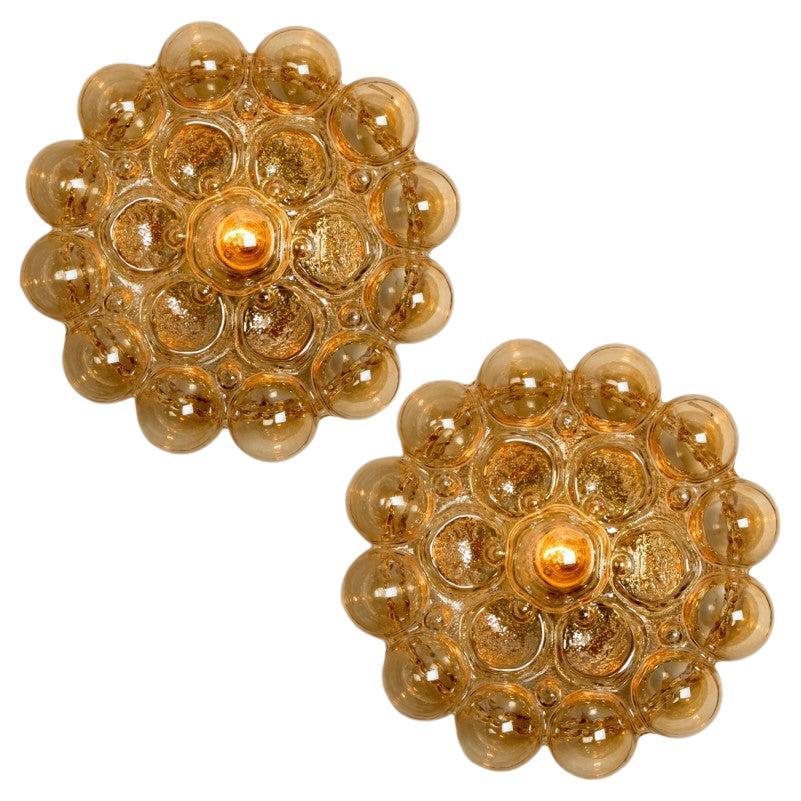 Helena Tynell Amber Bubble Flush Mounts or Wall Sconces, 1960s For Sale