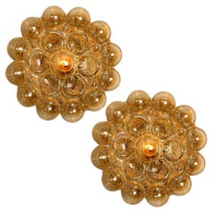 Helena Tynell Amber Bubble Flush Mounts or Wall Sconces, 1960s