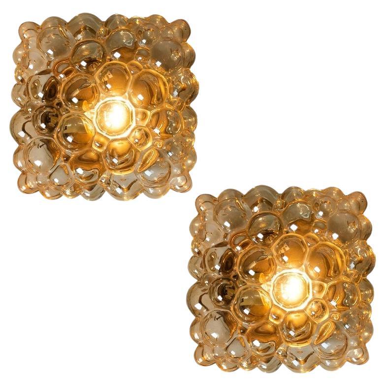 Helena Tynell Amber Bubble Flush Mounts / Wall Sconces for Limburg, 1960s For Sale
