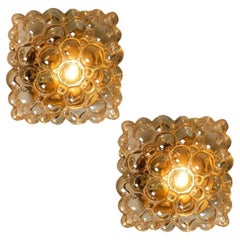 Vintage Helena Tynell Amber Bubble Flush Mounts / Wall Sconces for Limburg, 1960s