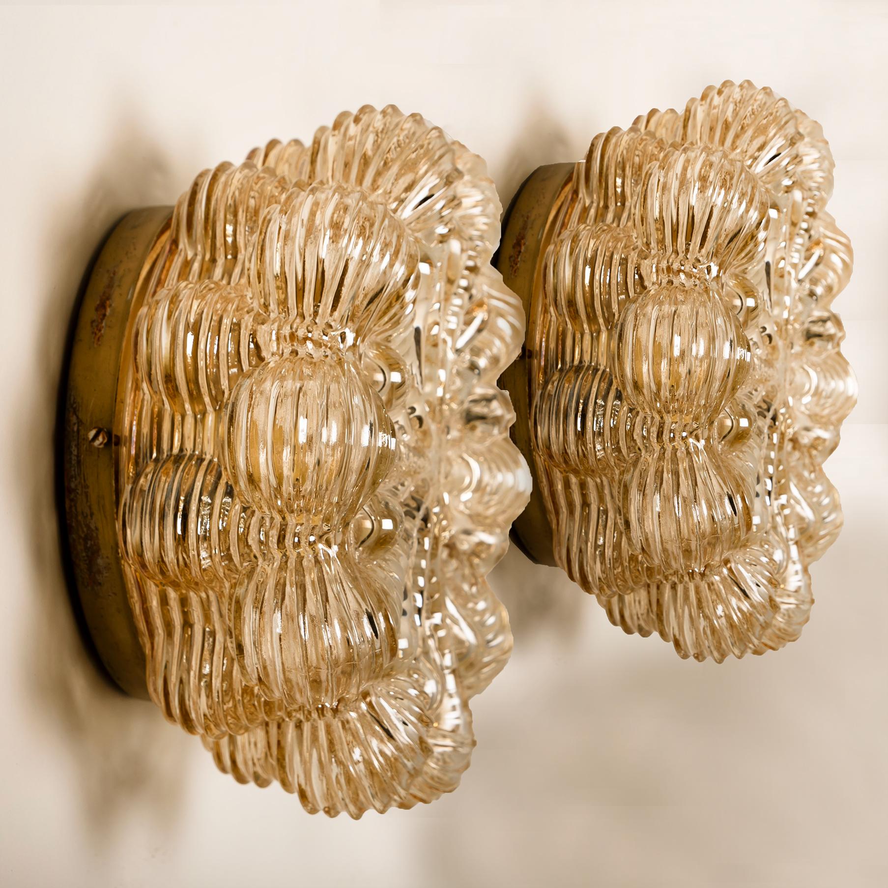 Mid-Century Modern Helena Tynell Amber Bubble Flushmounts or Wall Sconces for Limburg, 1960s
