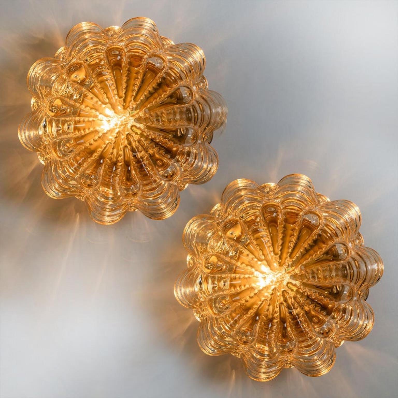 Austrian Helena Tynell Amber Bubble Flushmounts or Wall Sconces for Limburg, 1960s For Sale