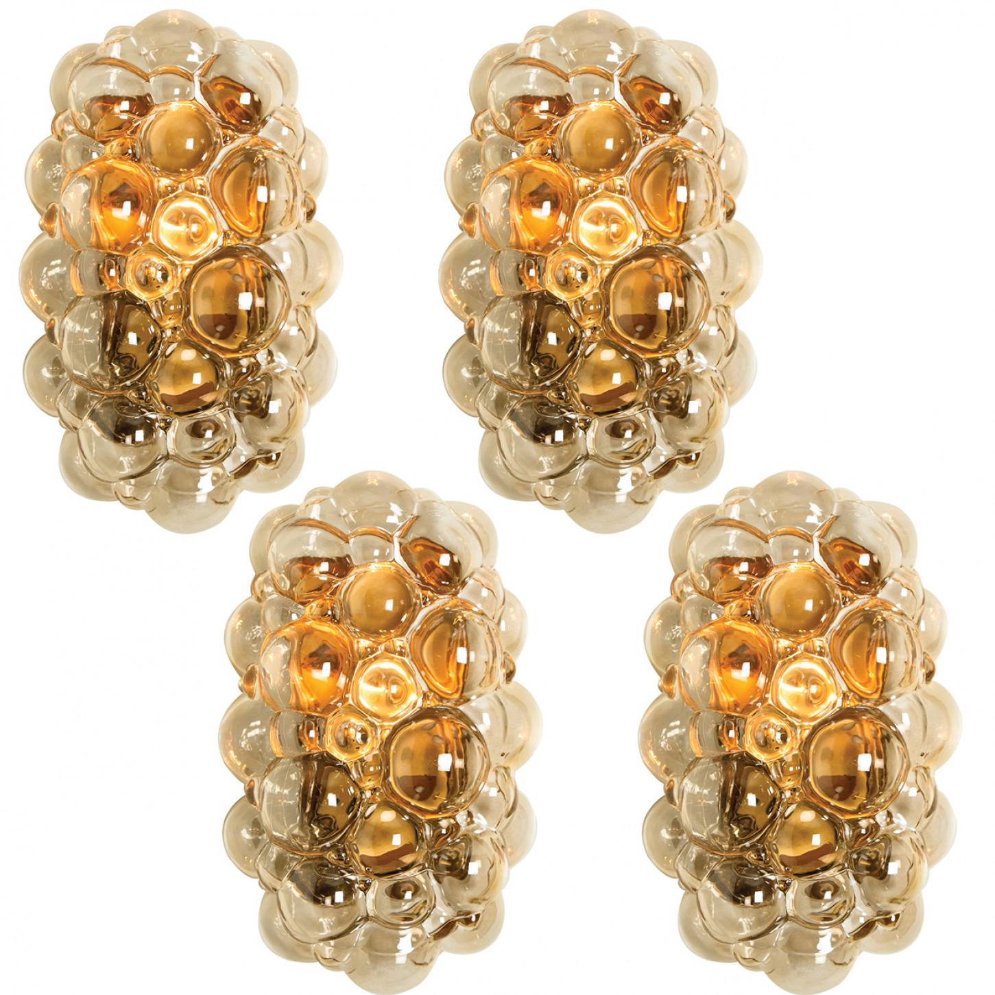 Helena Tynell Amber Glass Bubble Wall Sconces, 1960s For Sale 4