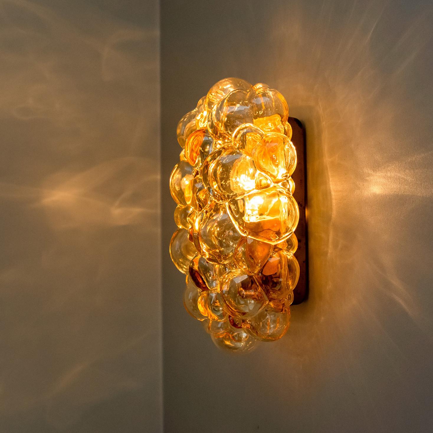 Helena Tynell Amber Glass Bubble Wall Sconces, 1960s For Sale 7