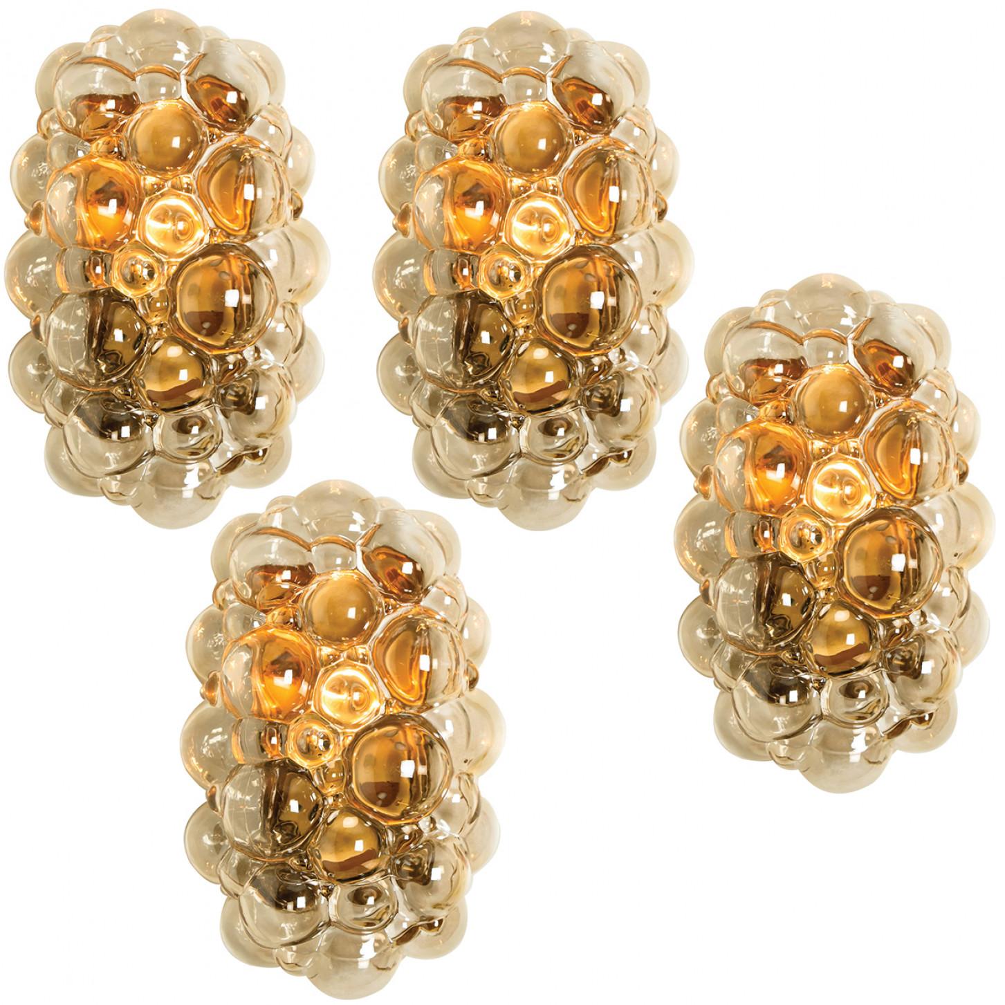 Helena Tynell Amber Glass Bubble Wall Sconces, 1960s In Good Condition For Sale In Rijssen, NL
