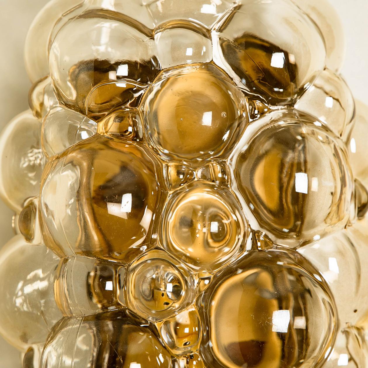 Brass Several Helena Tynell Amber Glass Bubble Wall Sconces, 1960s