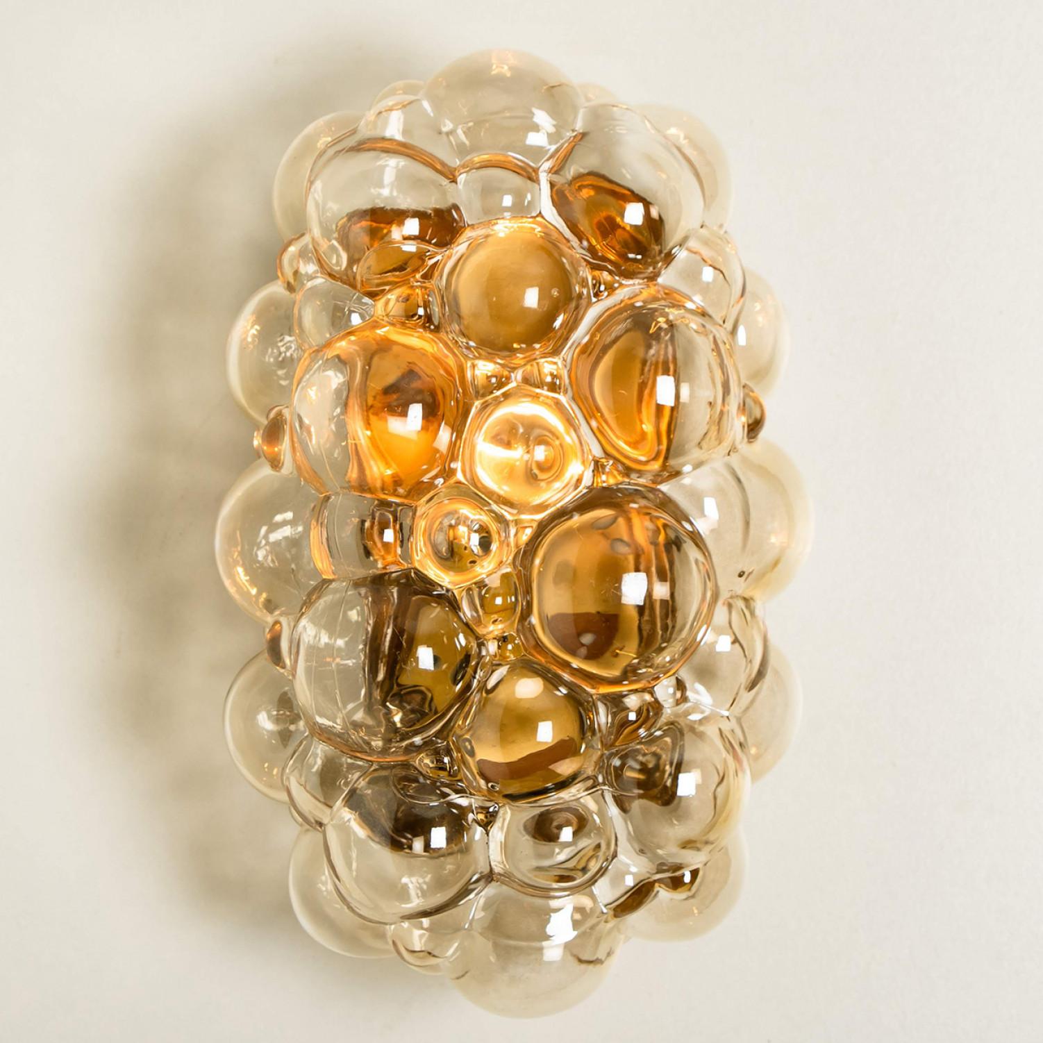 Brass Helena Tynell Amber Glass Bubble Wall Sconces, 1960s For Sale