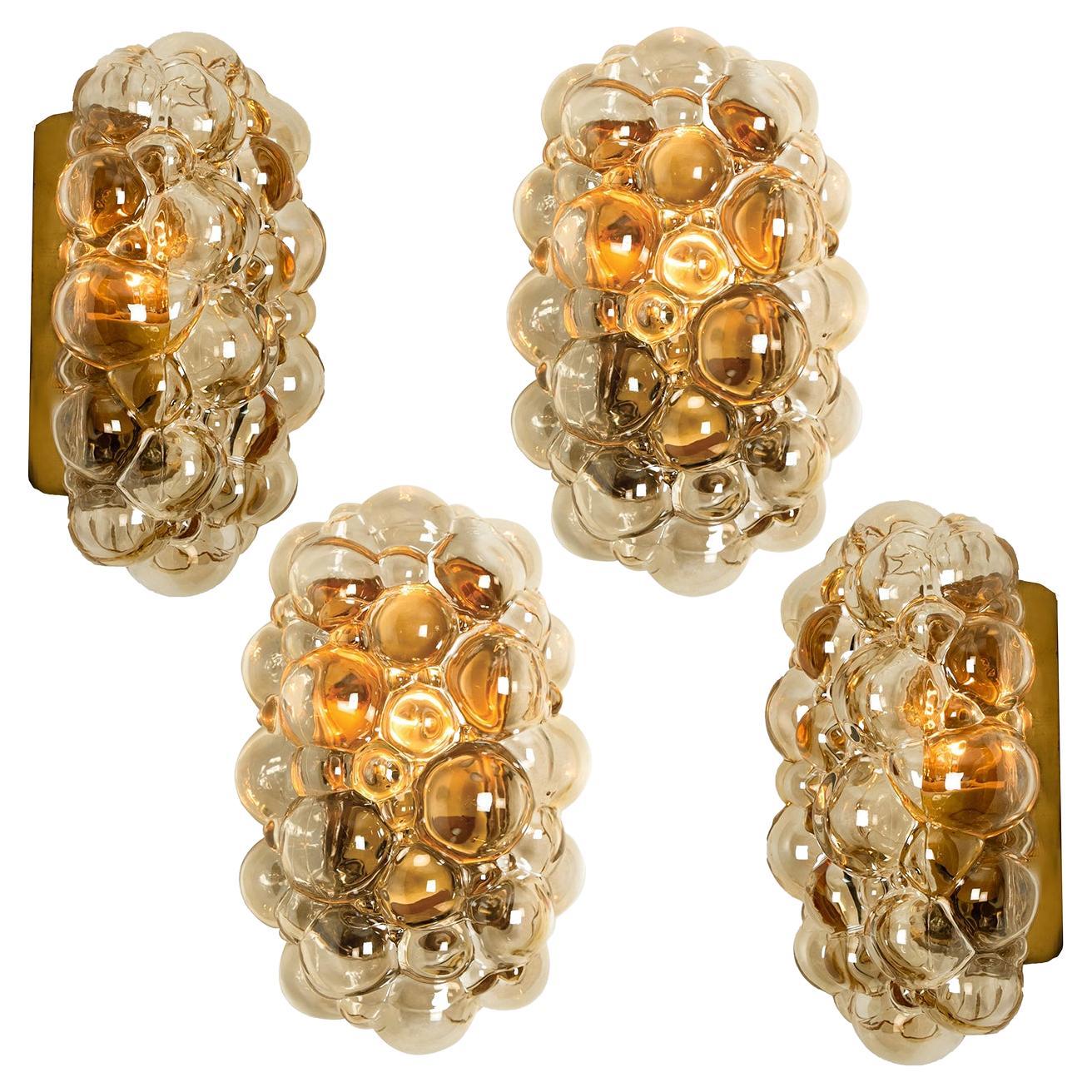 Helena Tynell Amber Glass Bubble Wall Sconces, 1960s